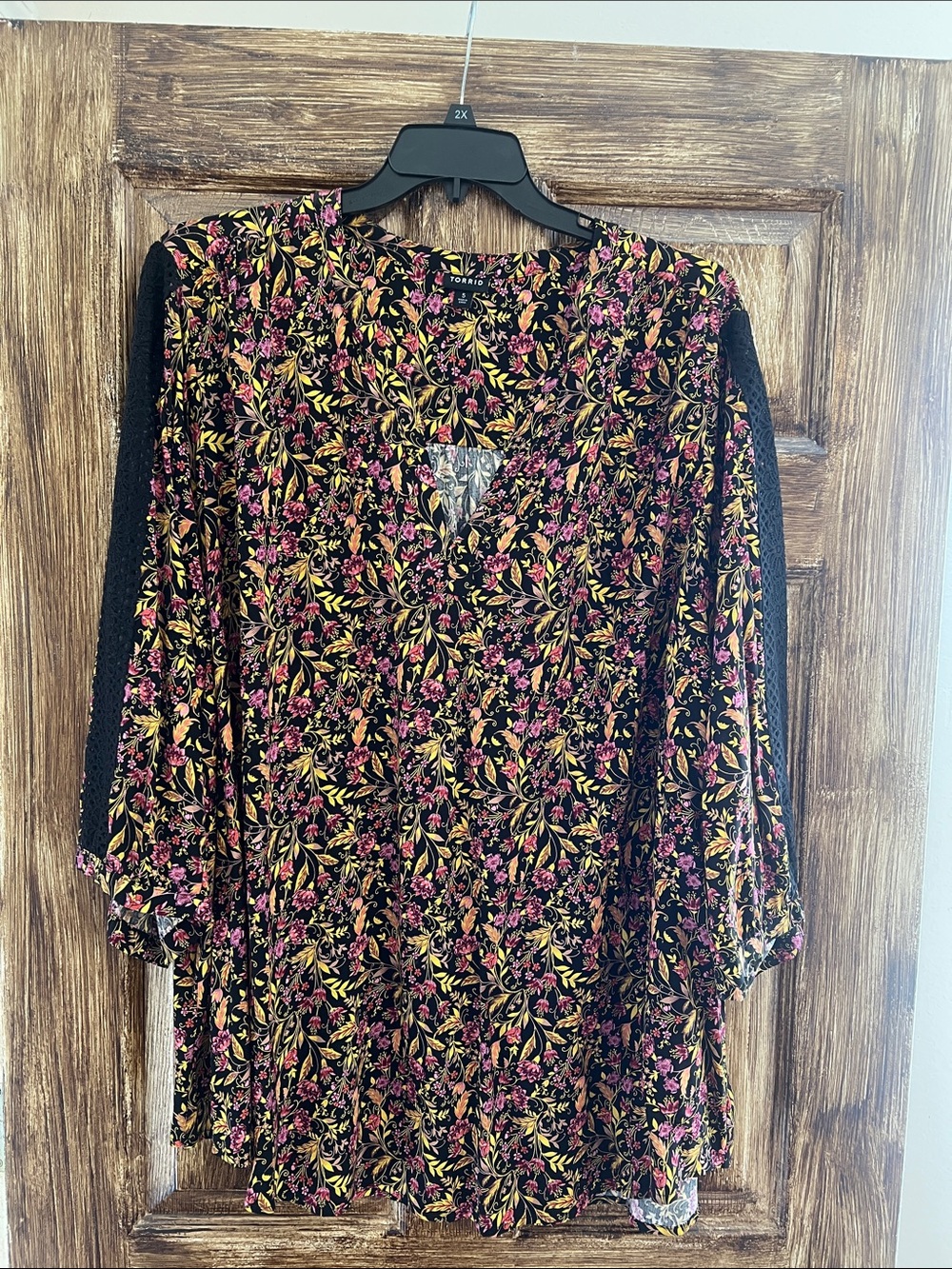 torrid Black Floral Long-Sleeve V-Neck Dress